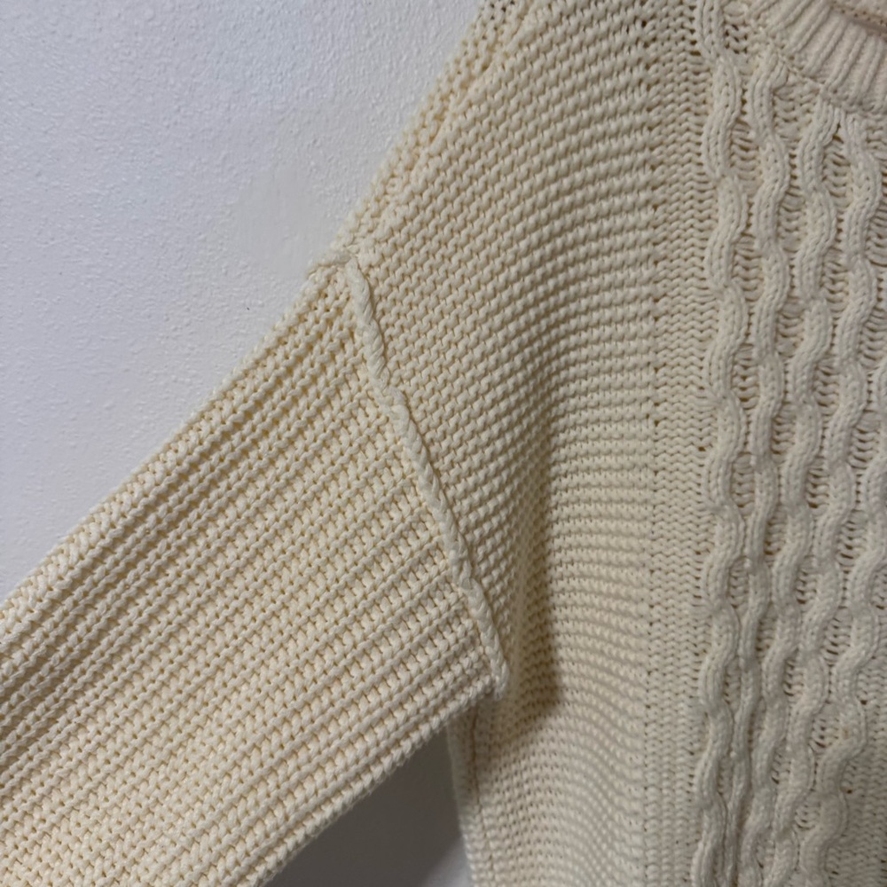 Free People Dream Cable Crew Sweater Cream Chunky Knit Slouchy Boho-Small - Picture 6 of 12